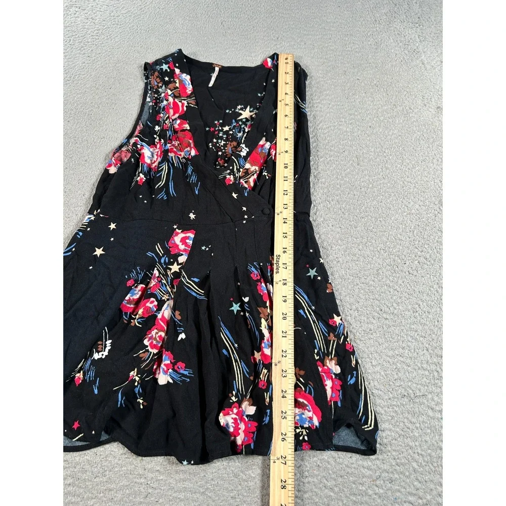Free‎ People Back to Basic Blouse Women's Small Black Floral Wrap Tunic Top Boho